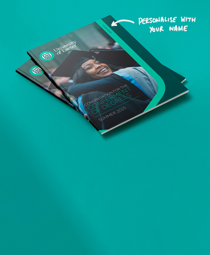 A stack of beautiful university of Exeter graduation brochures.